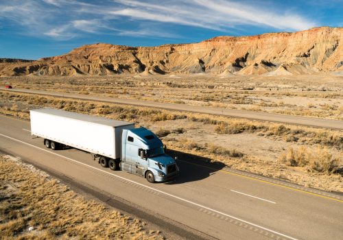 A trucker navigates this Utah highway in his big rig